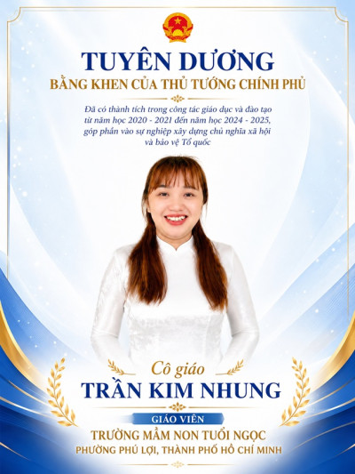 CHÚC MỪNG CÔ TRẦN KIM NHUNG VINH DỰ NHẬN BẰNG KHEN CỦA THỦ TƯỚNG CHÍNH PHỦ